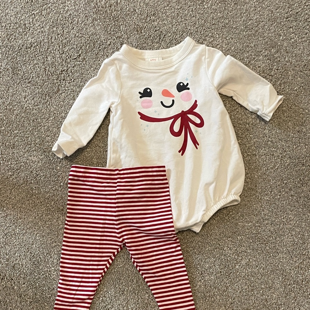 Cat & Jack Snowman Bodysuit Set - White and Red